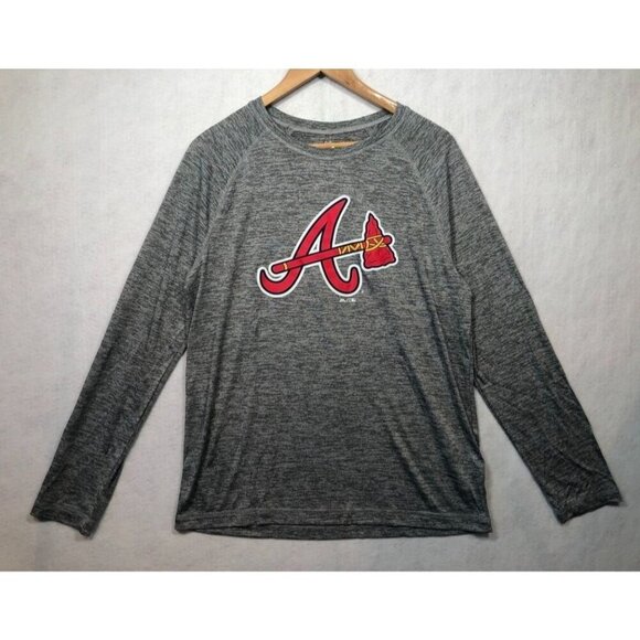 Atlanta Braves Long Sleeve Shirt Majestic MLB Baseball Logo Gray Adult Small S - Picture 1 of 8